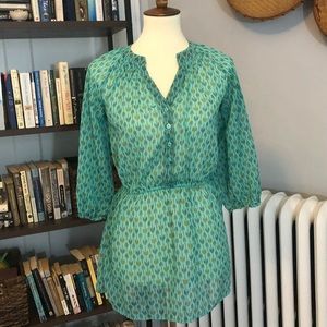 Blue Green See-Through Blouse